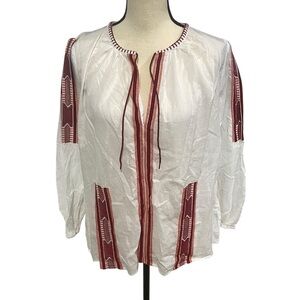 Michael Kors Top Sz Small White Cinnabar Aztec Red